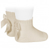Garter stitch short socks with bow LINEN