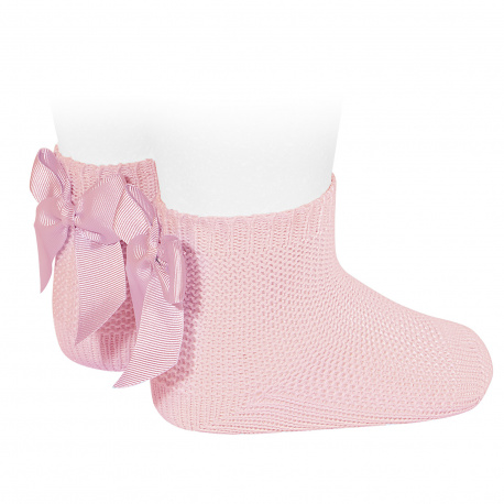 Garter stitch short socks with bow PINK