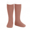 Basic rib knee high socks TERRACOTA