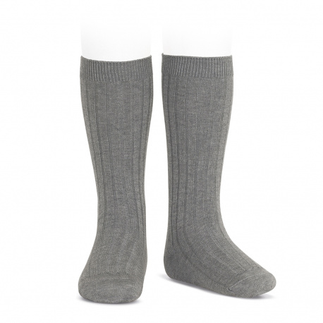 Chaussettes hautes côtelées GRIS CLAIR