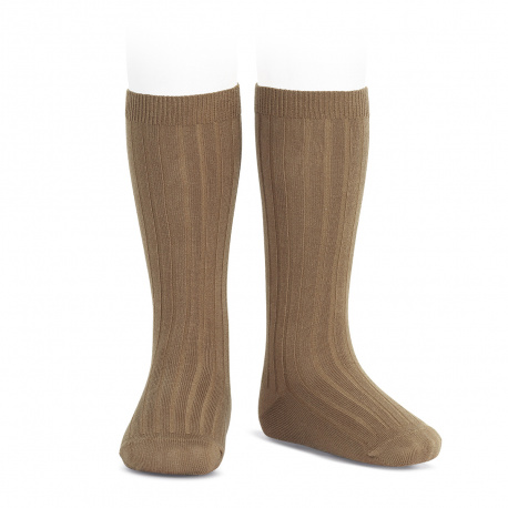 Basic rib knee high socks TOBACCO