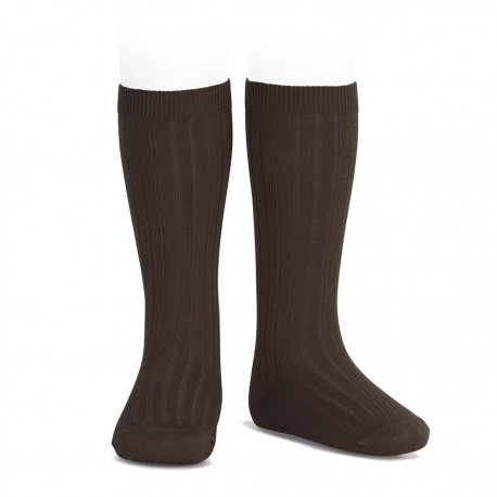 Basic rib knee high socks BROWN