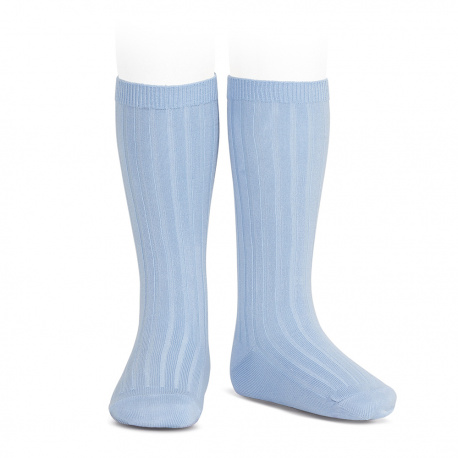 Chaussettes hautes côtelées BLEU CLAIR