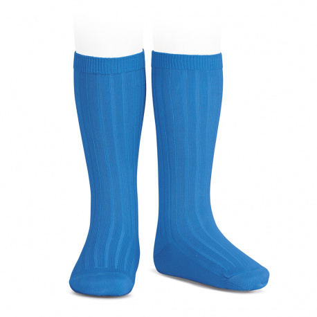 Chaussettes hautes côtelées GROS BLEU