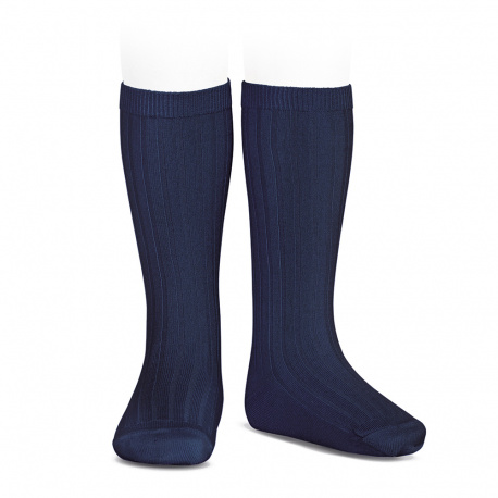 Basic rib knee high socks NAVY BLUE