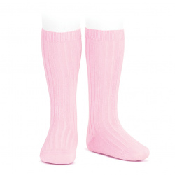 Basic rib knee high socks PINK