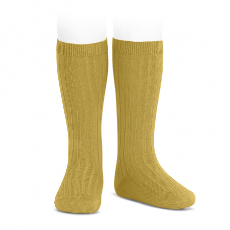 Basic rib knee high socks MUSTARD