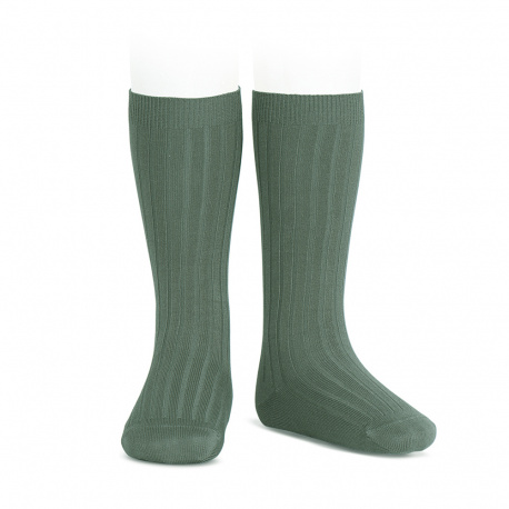 Calcetines altos básicos canalé VERDE LIQUEN