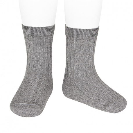 Chaussettes courtes côtelées basiques GRIS CLAIR