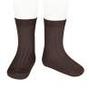 Chaussettes courtes côtelées basiques MARRON