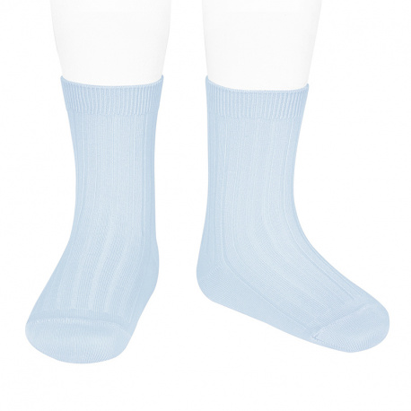 Chaussettes courtes côtelées basiques BLEU BEBE