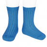 Chaussettes courtes côtelées basiques GROS BLEU