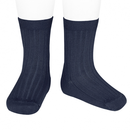 Chaussettes courtes côtelées basiques BLEU MARINE