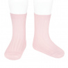 Chaussettes courtes côtelées basiques ROSE