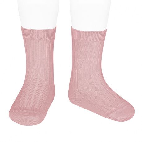 Chaussettes courtes côtelées basiques PALE ROSE