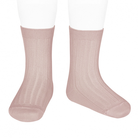 Chaussettes courtes côtelées basiques VIEUX ROSE