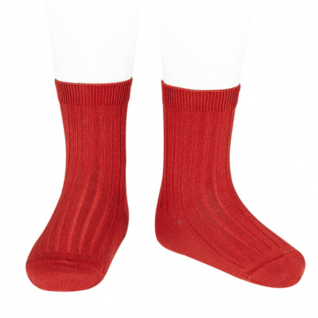 Chaussettes courtes côtelées basiques ROUGE