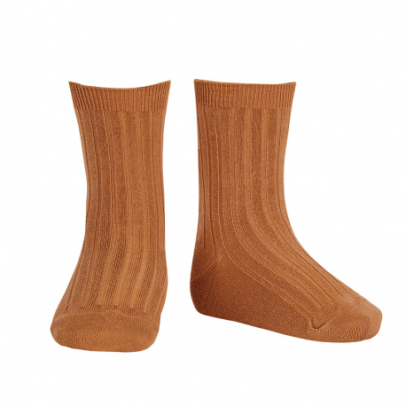 Chaussettes courtes côtelées basiques CANNELLE