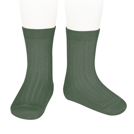 Chaussettes courtes côtelées basiques VERT LICHEN