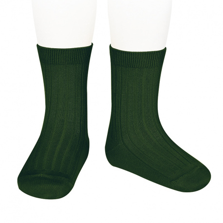 Bottle green ribbed short socks for children | Cóndor Online Shop