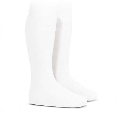 Plain stitch basic knee high socks WHITE