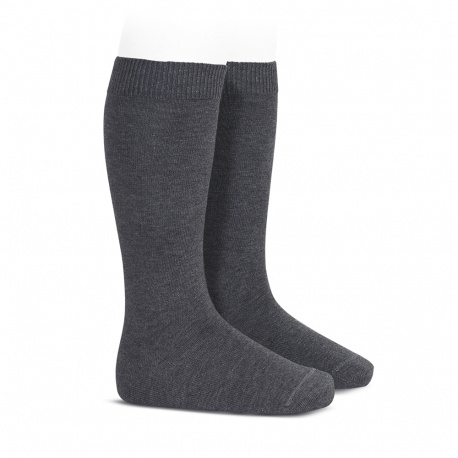 Plain stitch basic knee high socks ANTHRACITE