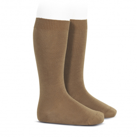 Plain stitch basic knee high socks TOBACCO