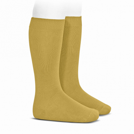 Plain stitch basic knee high socks MUSTARD