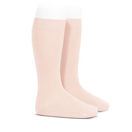 Plain stitch basic knee high socks NUDE