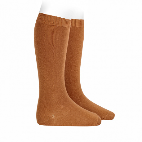 Plain stitch basic knee high socks CINNAMON