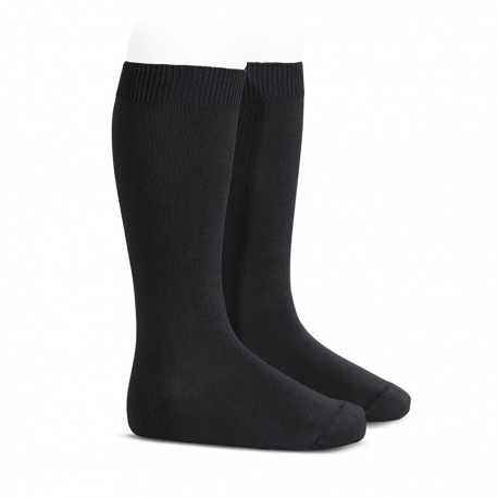 Plain stitch basic knee high socks BLACK