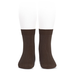 Plain stitch basic short socks BROWN