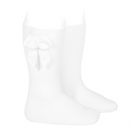 Chaussettes hautes coton avec noeud latéral BLANC