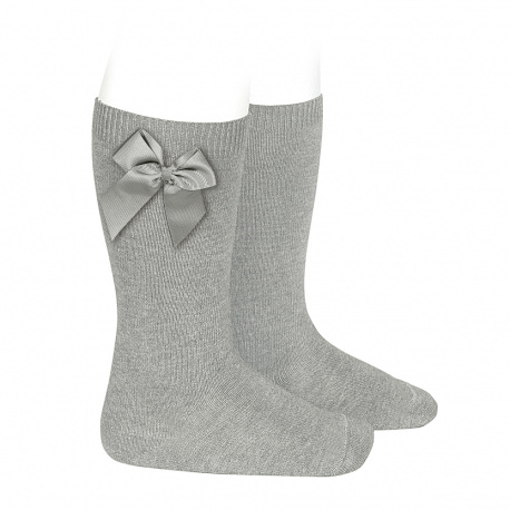 Chaussettes hautes coton avec noeud latéral ALUMINIUM