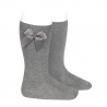 Chaussettes hautes coton avec noeud latéral GRIS CLAIR