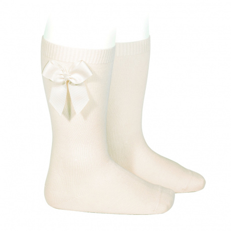 Chaussettes hautes coton avec noeud latéral ECRU