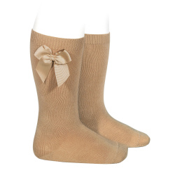 Knee-high socks with grossgrain side bow CAMEL