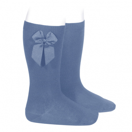 Chaussettes hautes coton avec noeud latéral BLEU FRANCE