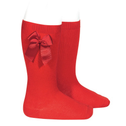 Knee-high socks with grossgrain side bow RED