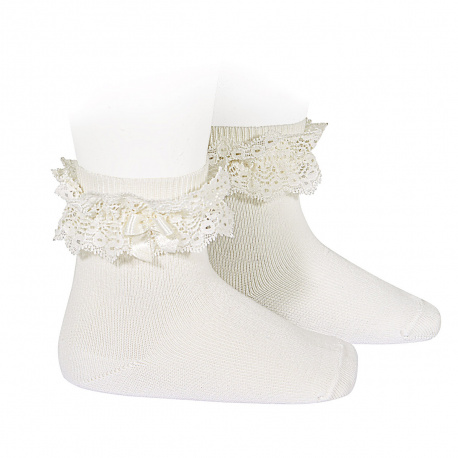 Chaussettes avec dentelle et noeud CREME