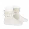 Lace trim short socks with bow CREAM