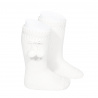 Perle knee high socks with pompoms WHITE