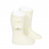 Perle knee high socks with pompoms BEIGE