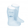 Perle knee high socks with pompoms BABY BLUE