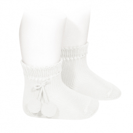 Chaussettes courtes coton avec pompoms BLANC