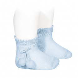 Perle short socks with pompoms BABY BLUE