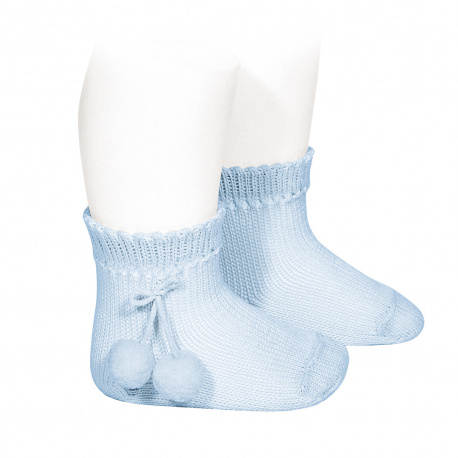 Chaussettes courtes coton avec pompoms BLEU BEBE