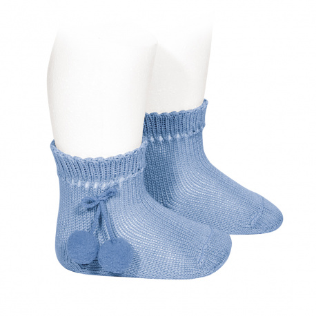 Calze corte perle con pompon AZZURRO