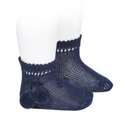 Perle short socks with pompoms NAVY BLUE