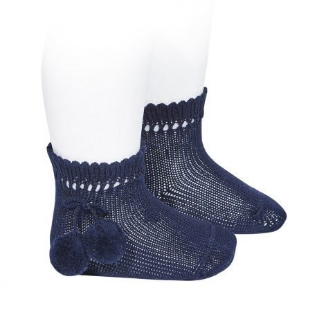 Perle short socks with pompoms NAVY BLUE